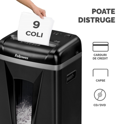 Distrugator documente manual, P5, 9 coli, micro cut, Powershred 450M Fellowes